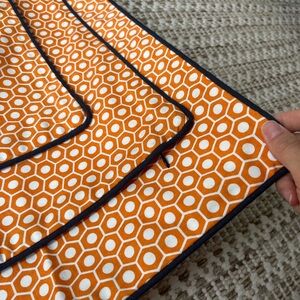 3 Custom Orange and White Pillow with Navy Piping